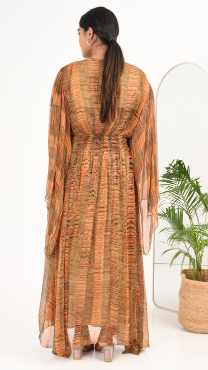Saffron Sunset Pleated Kaftan Midi Dress