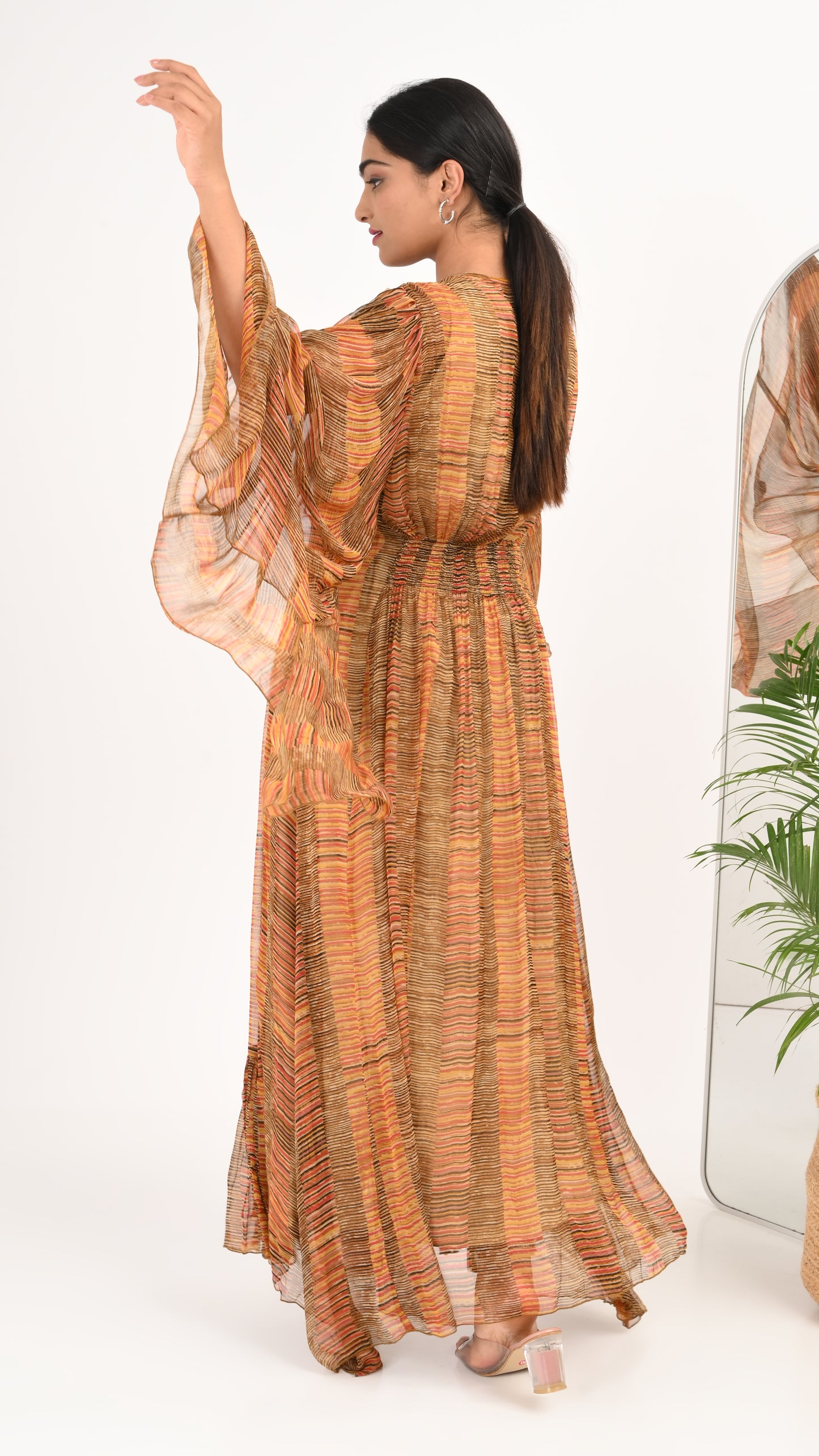 Saffron Sunset Pleated Kaftan Midi Dress
