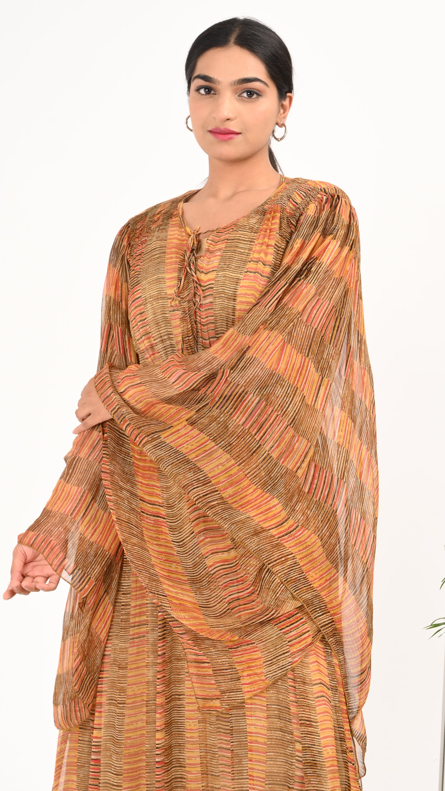Saffron Sunset Pleated Kaftan Midi Dress