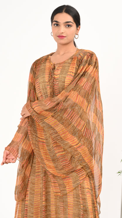 Saffron Sunset Pleated Kaftan Midi Dress