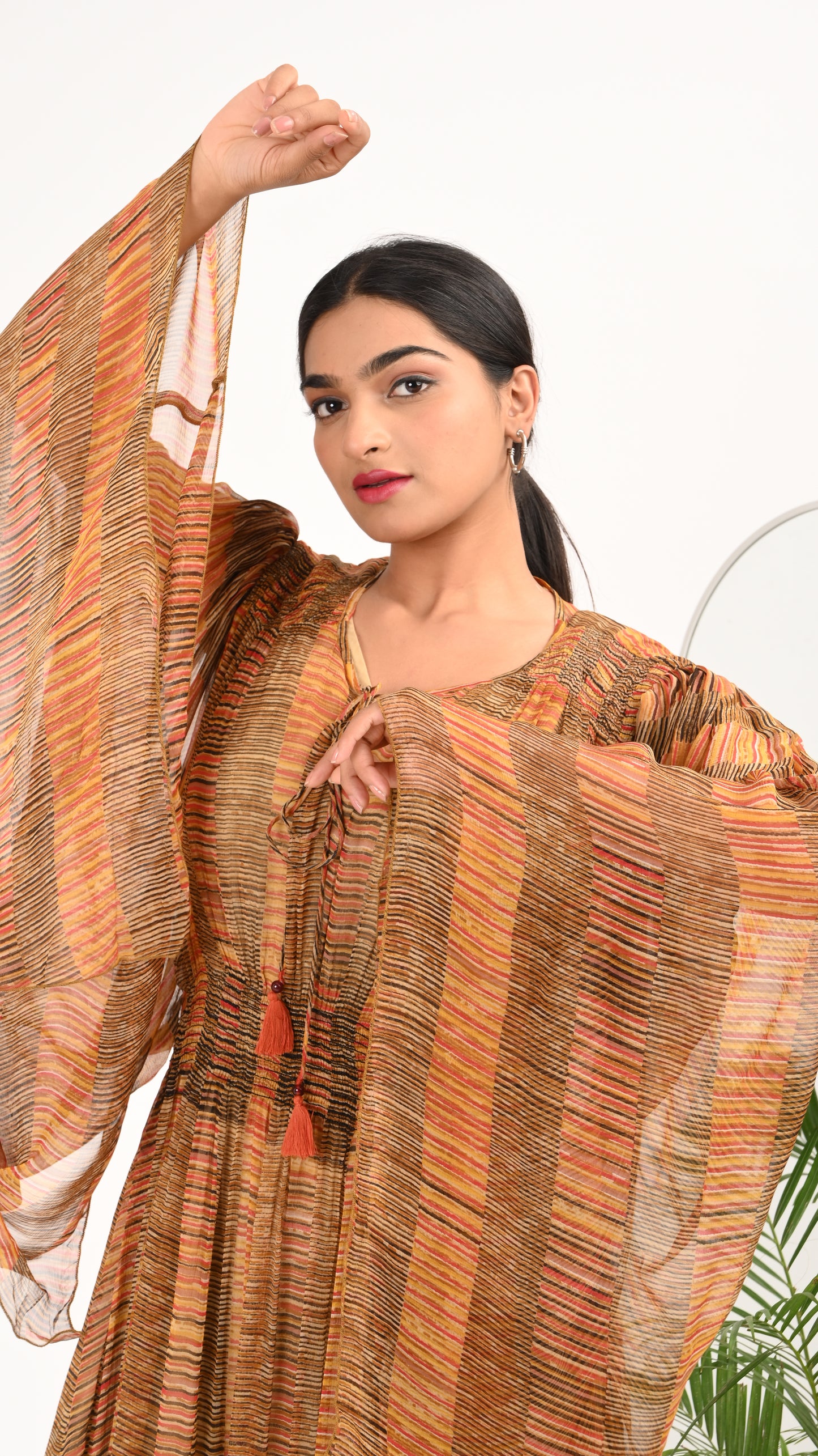 Saffron Sunset Pleated Kaftan Midi Dress