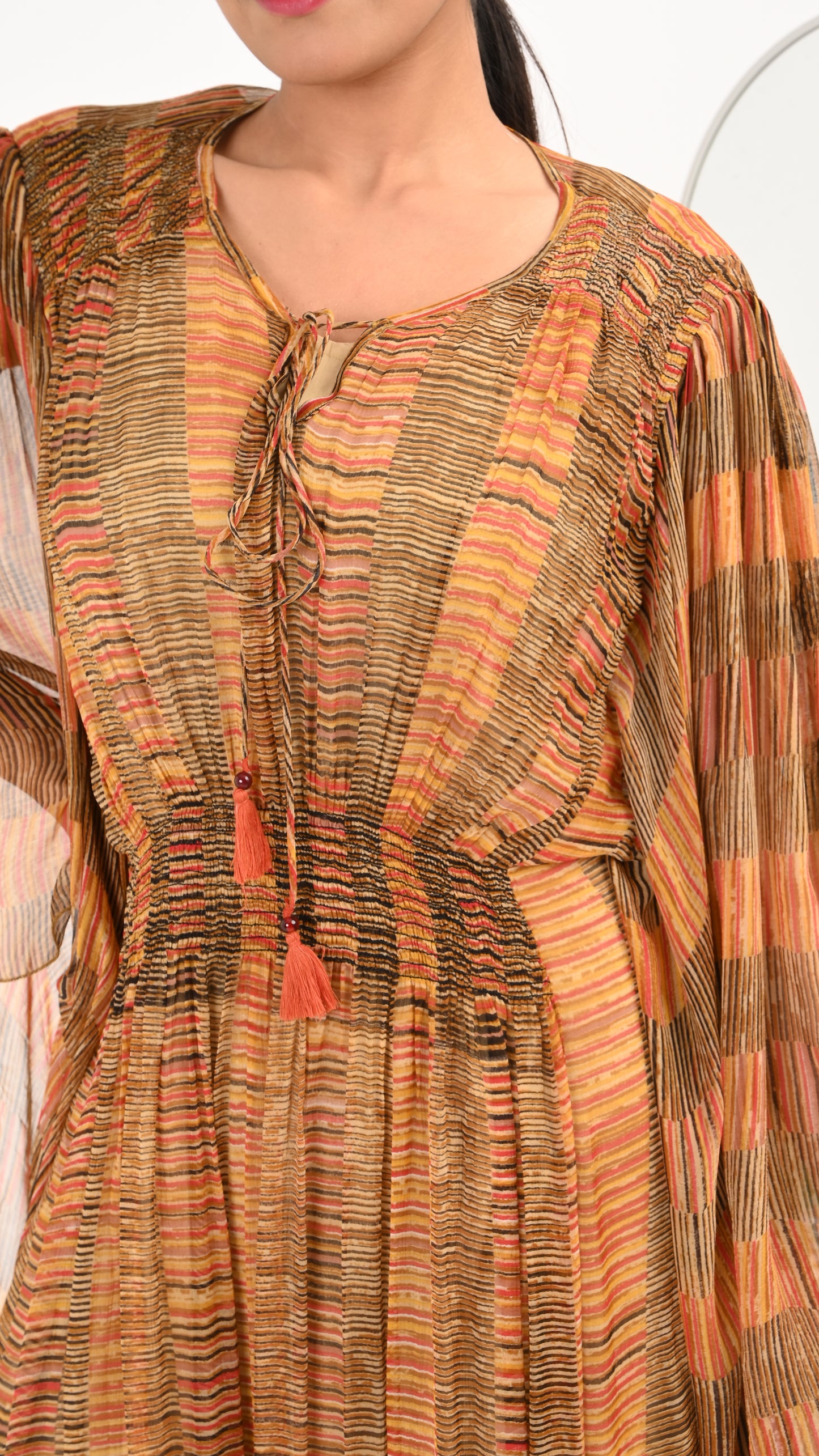 Saffron Sunset Pleated Kaftan Midi Dress