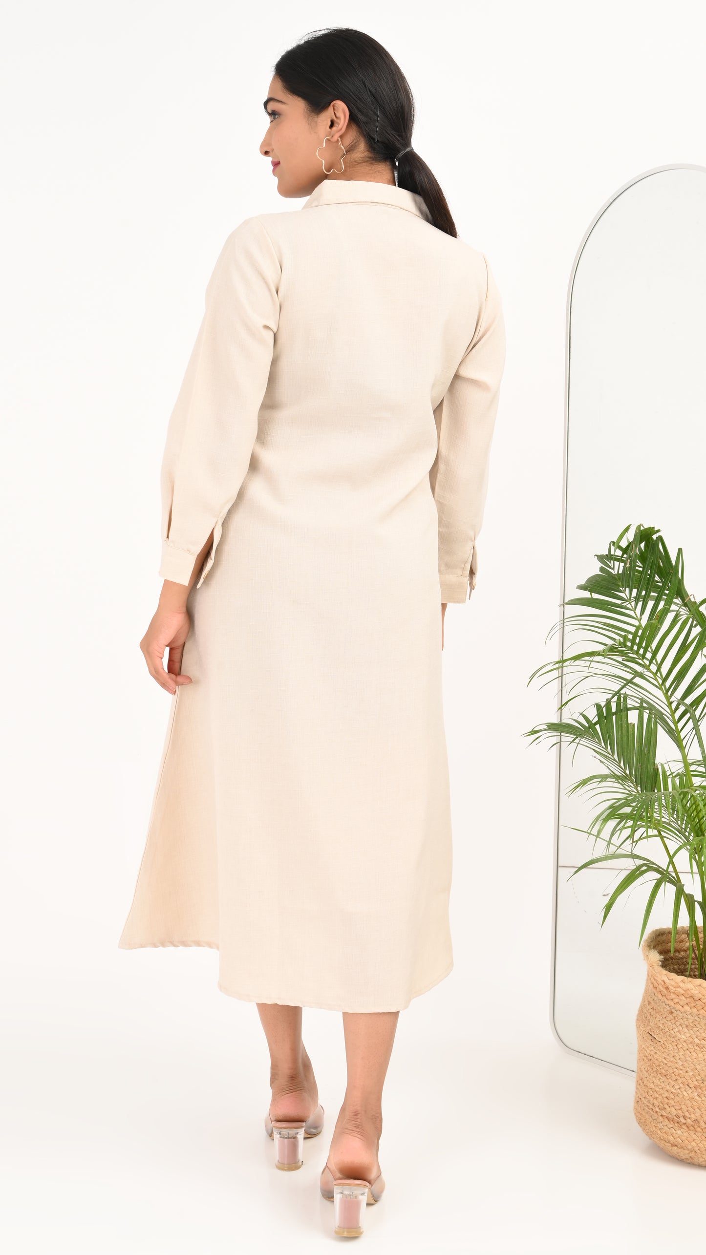 Sand Dune Belted Shirt Midi Dress