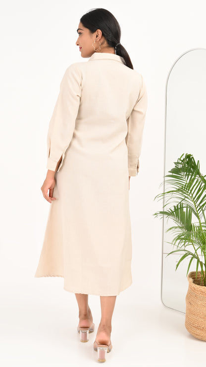 Sand Dune Belted Shirt Midi Dress
