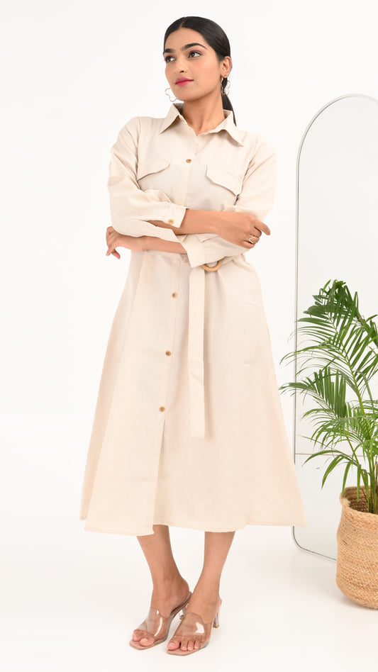 Sand Dune Belted Shirt Midi Dress