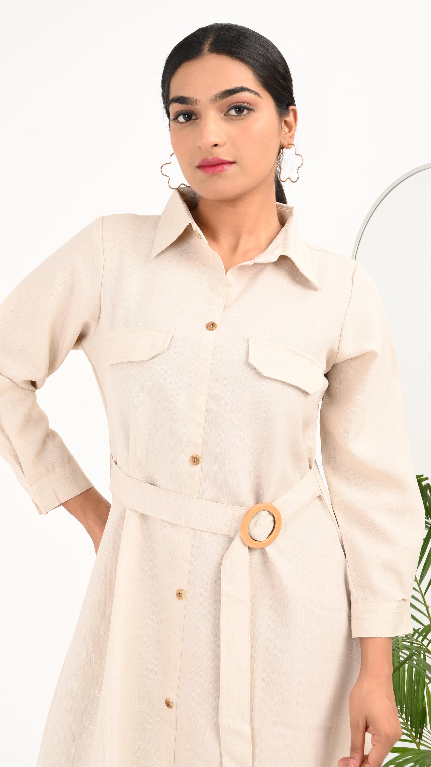 Sand Dune Belted Shirt Midi Dress