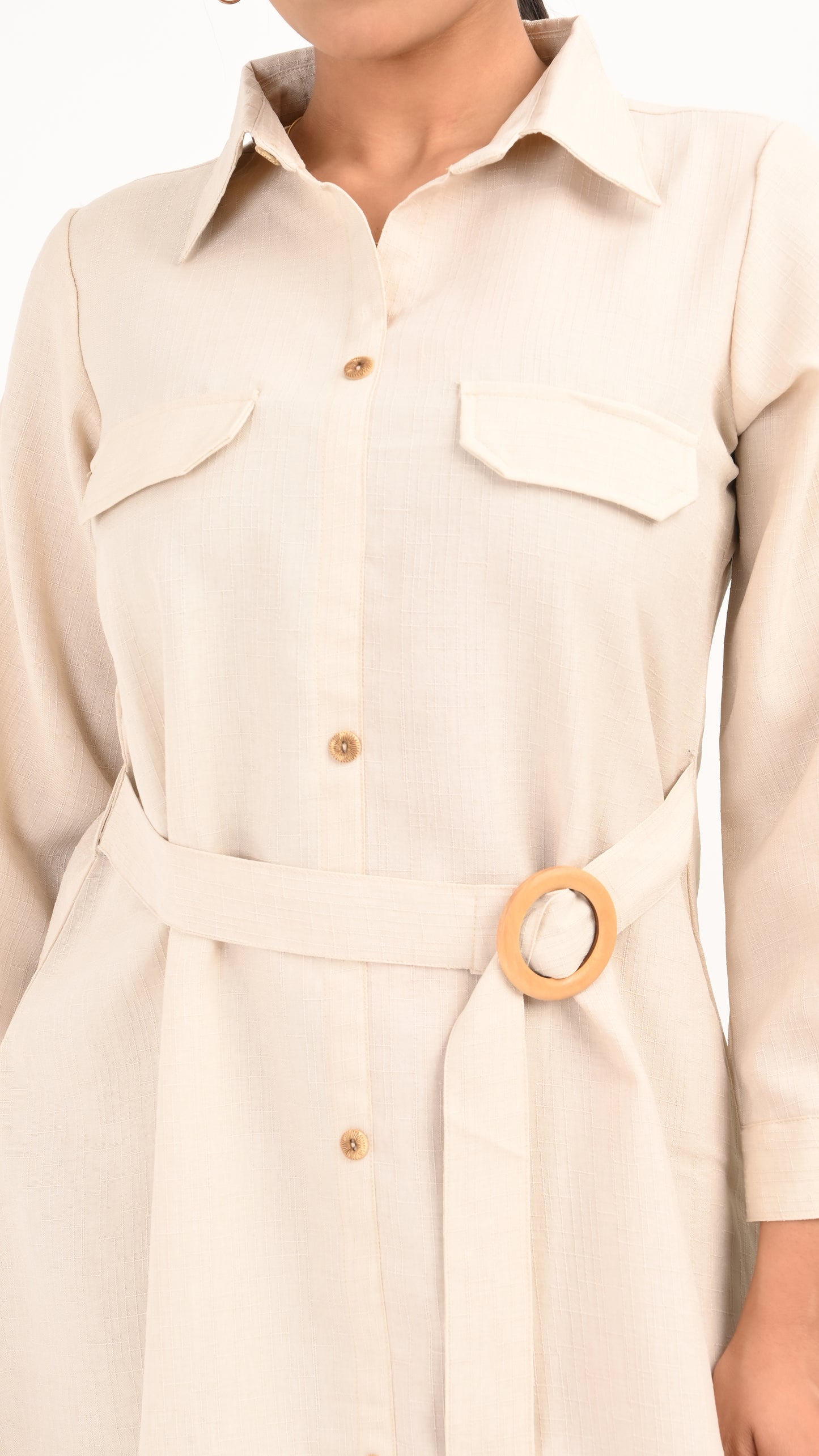 Sand Dune Belted Shirt Midi Dress