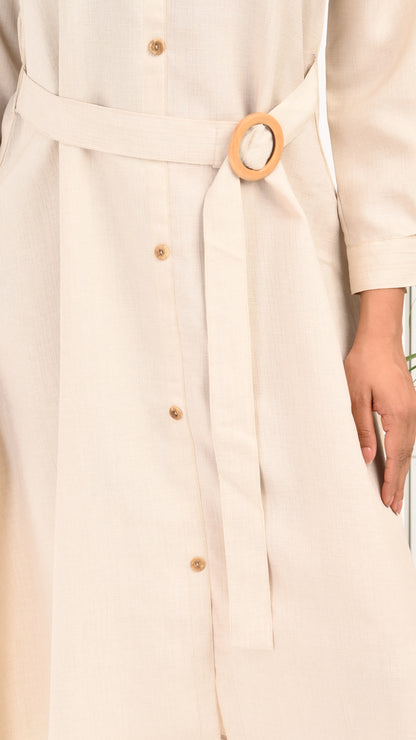 Sand Dune Belted Shirt Midi Dress