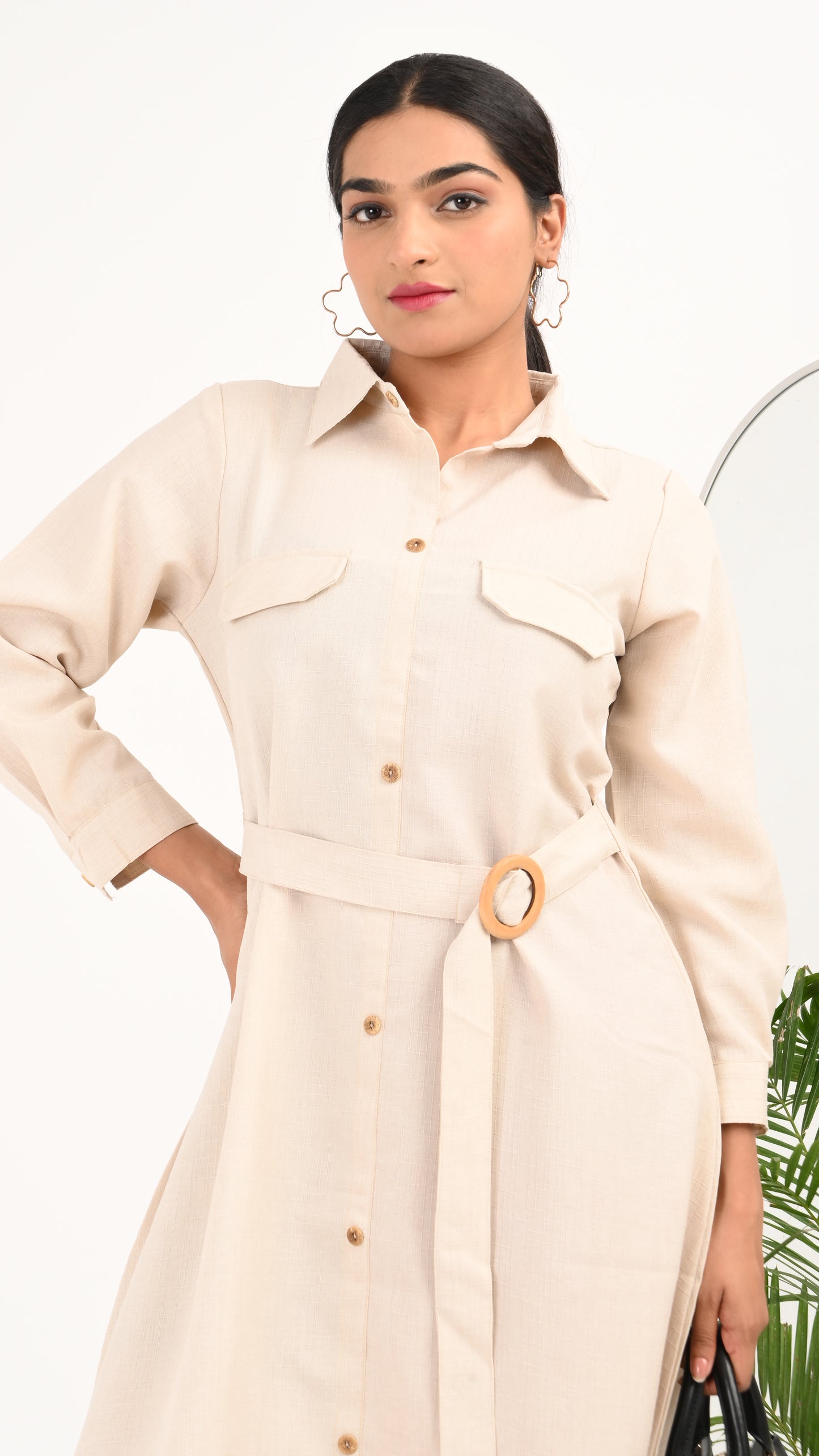 Sand Dune Belted Shirt Midi Dress
