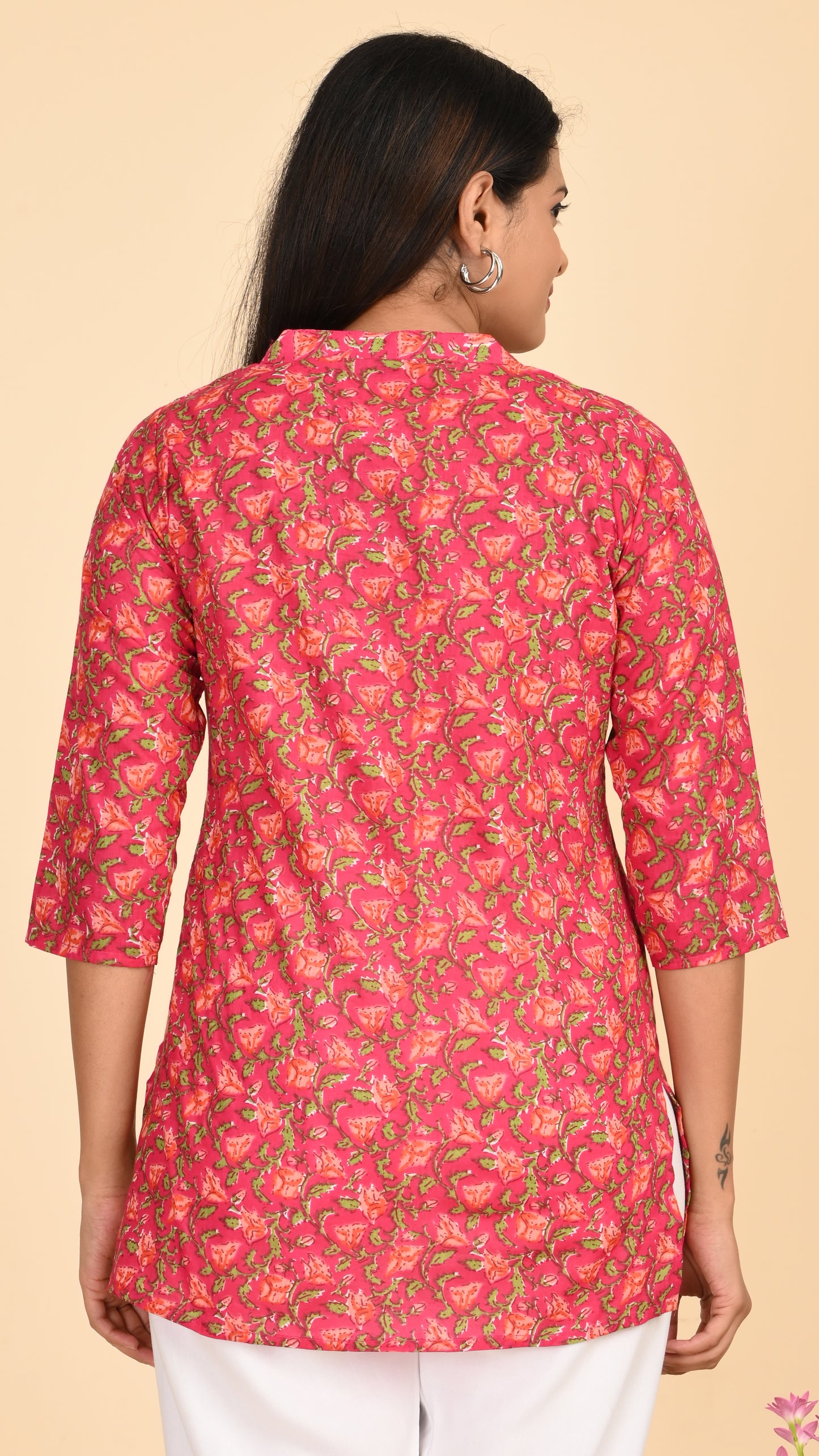 Gulzaar Pink Floral Short Kurti Top