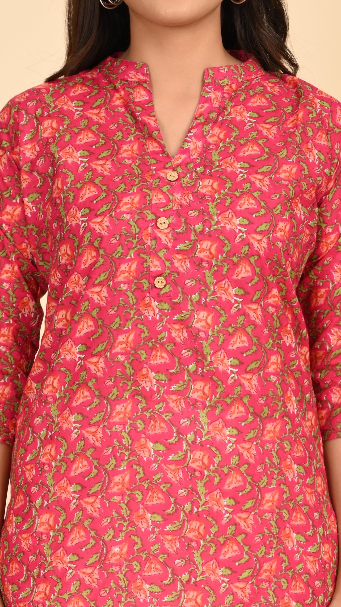 Gulzaar Pink Floral Short Kurti Top