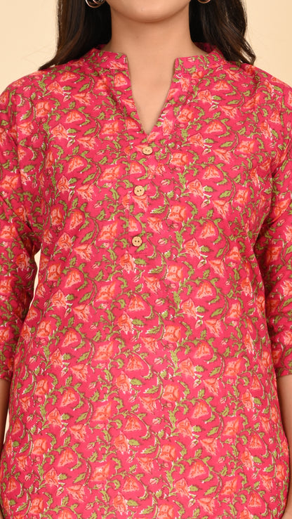 Gulzaar Pink Floral Short Kurti Top