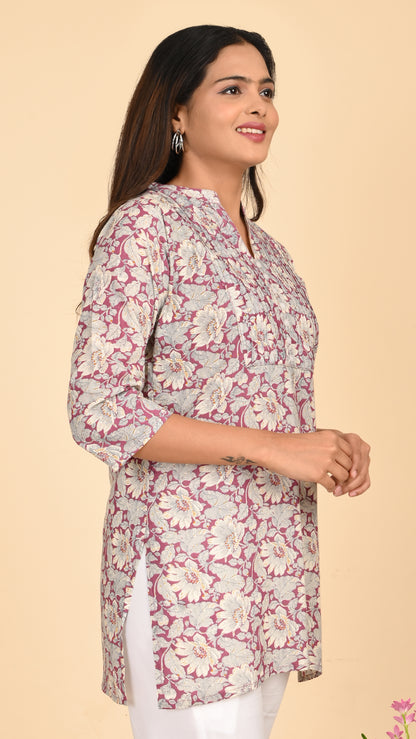 Nayra Mauve Bloom Short Kurti Top