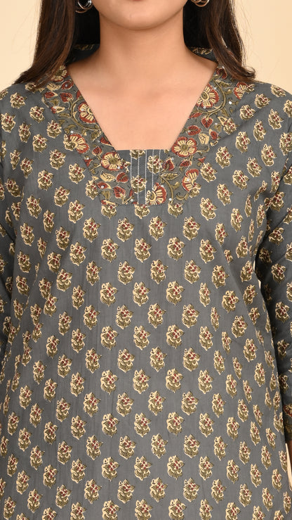 Afsana Grey Mughal Print Short Kurti Top