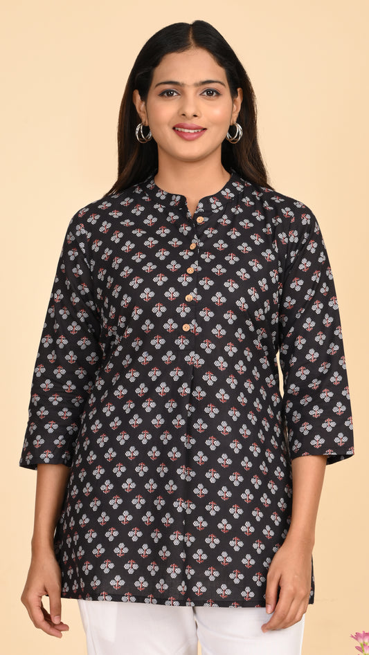 Ira Noir Buti Print Short Kurti Top