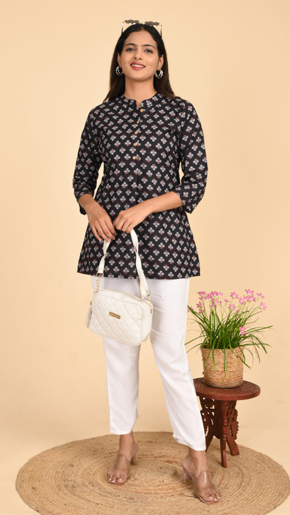 Ira Noir Buti Print Short Kurti Top