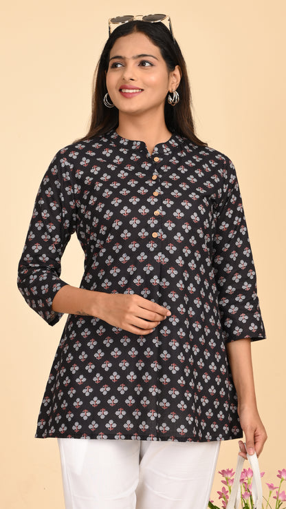 Ira Noir Buti Print Short Kurti Top