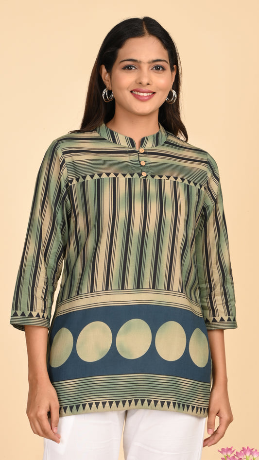 Aranya Tribal Stripe Short Kurti Top