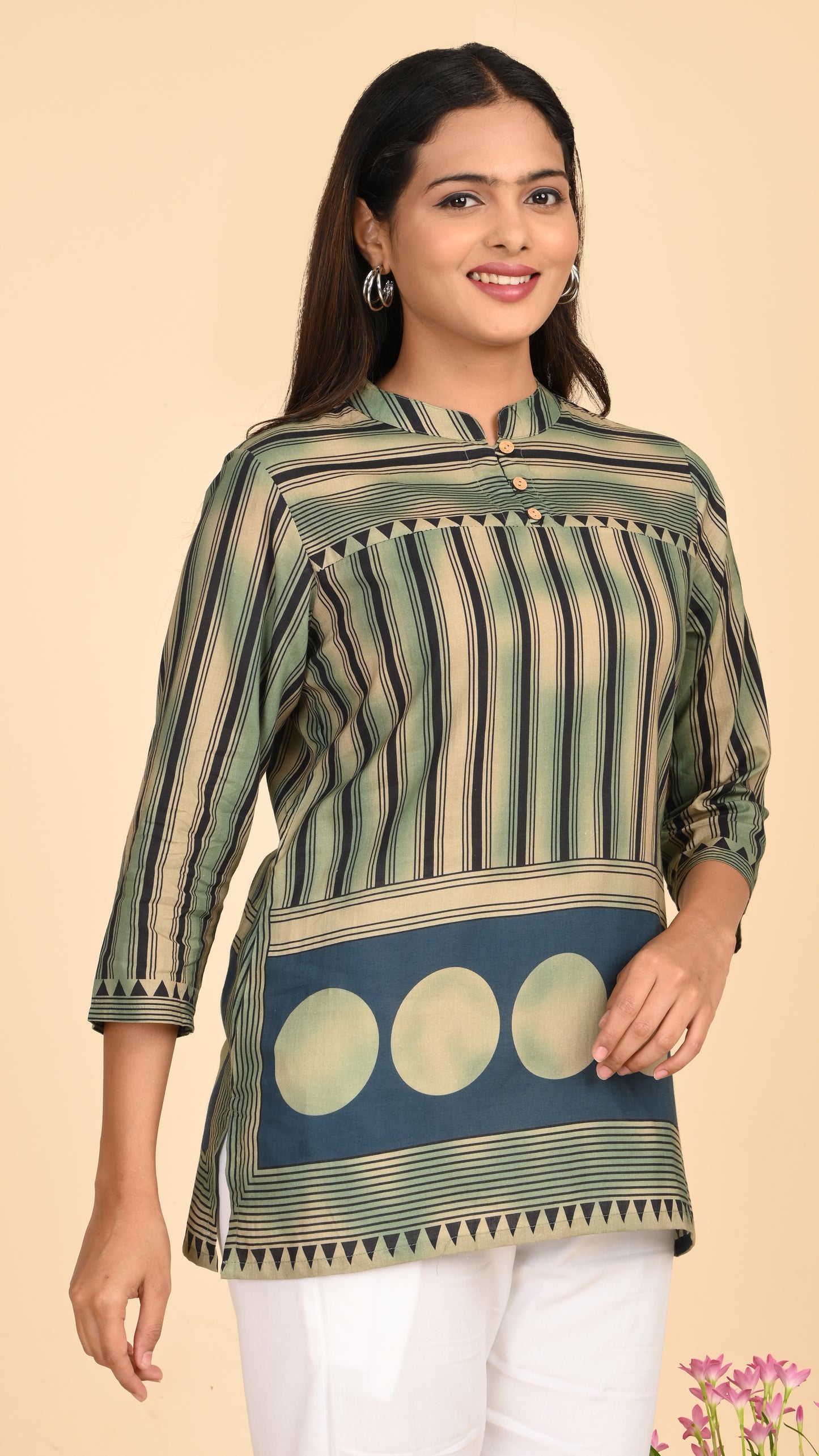 Aranya Tribal Stripe Short Kurti Top