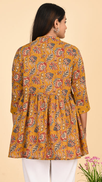 Zariya Mustard Floral Short Kurti Top