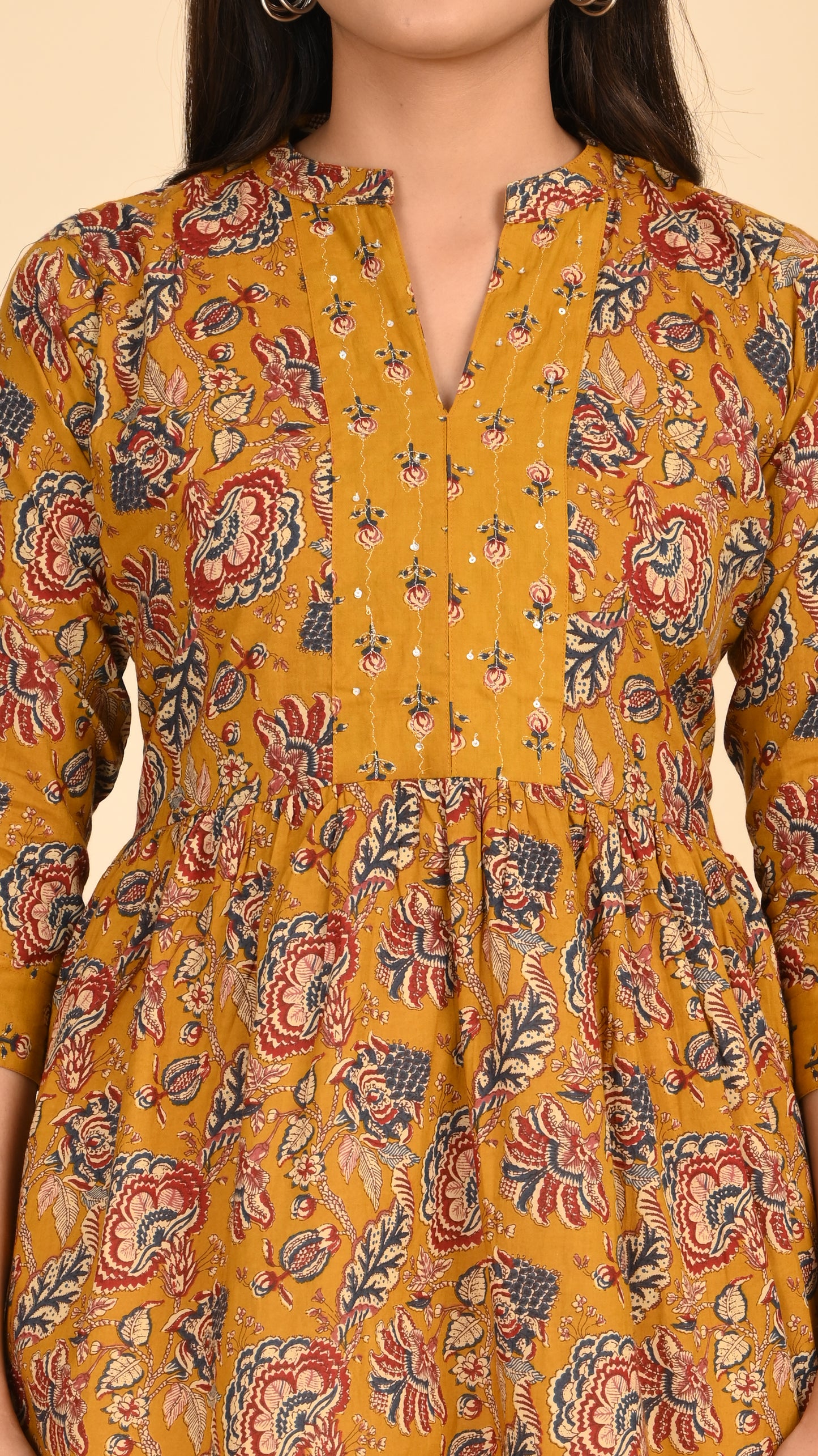 Zariya Mustard Floral Short Kurti Top