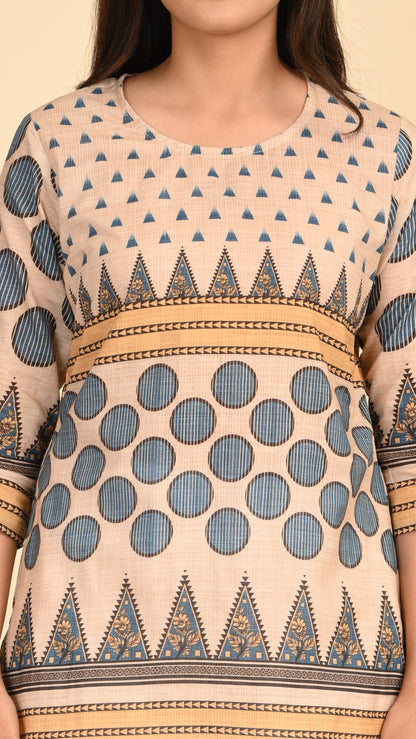 Nayaab Beige GeoPrint Short Kurti Top