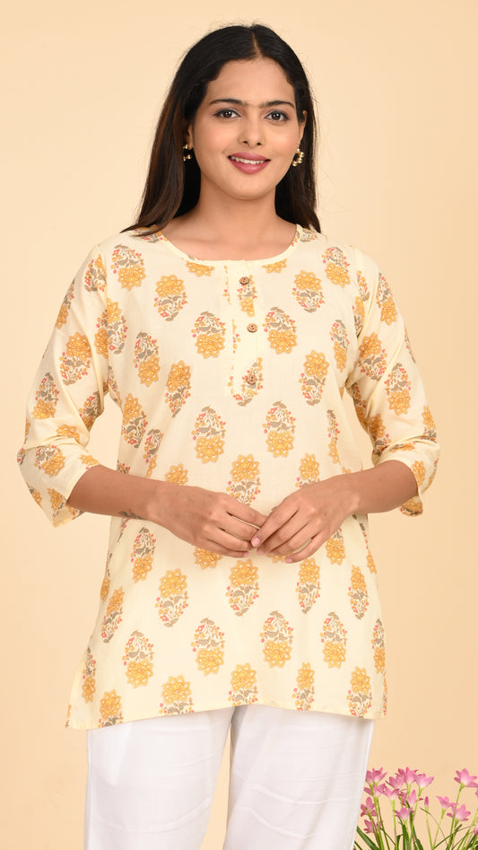 Aabroo Buttermilk Bloom Short Kurti Top