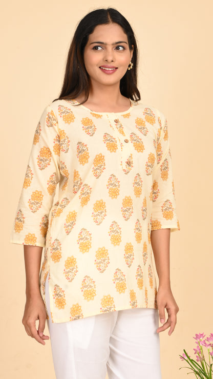 Aabroo Buttermilk Bloom Short Kurti Top