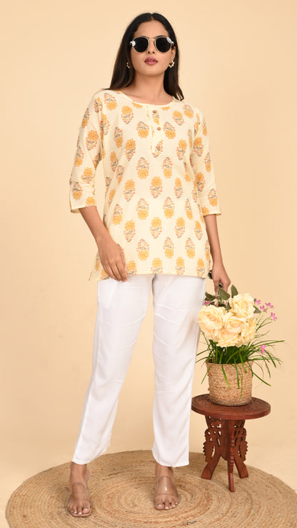Aabroo Buttermilk Bloom Short Kurti Top