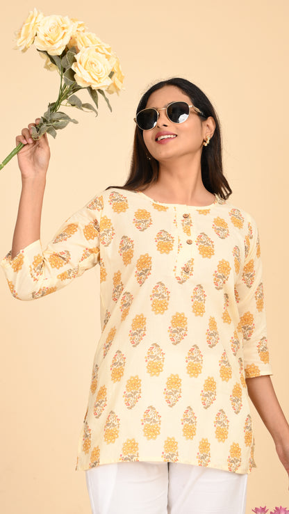 Aabroo Buttermilk Bloom Short Kurti Top