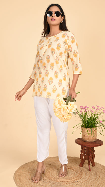 Aabroo Buttermilk Bloom Short Kurti Top