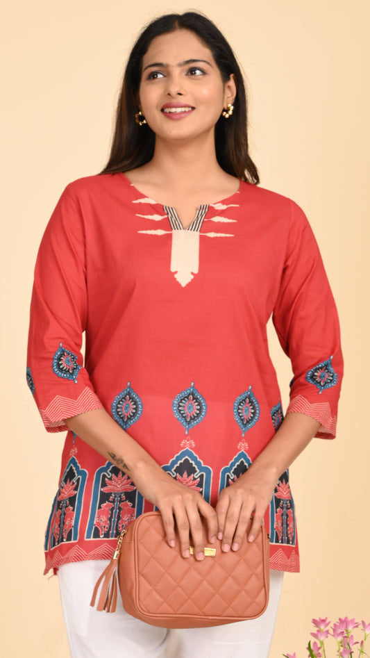 Kashvi Crimson Charm Short Kurti Top