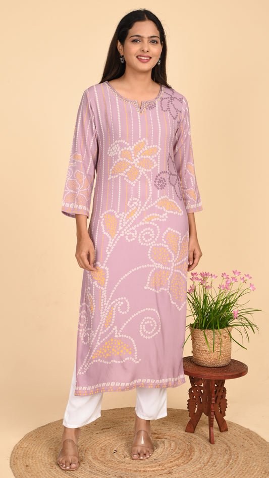Aabroo Lilac Bloom Straight Kurti