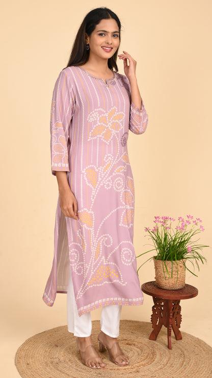 Aabroo Lilac Bloom Straight Kurti