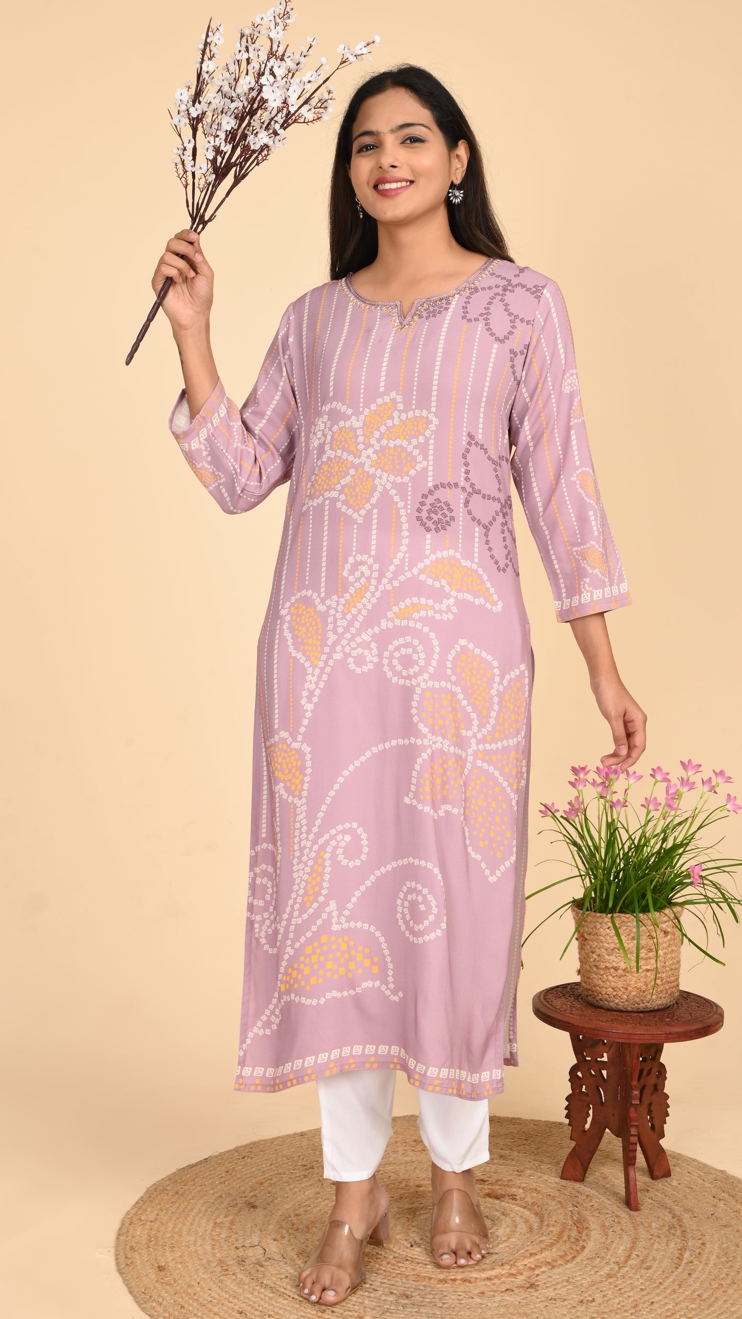 Aabroo Lilac Bloom Straight Kurti