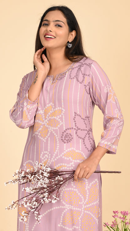 Aabroo Lilac Bloom Straight Kurti