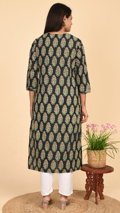 Karvi Noir Blossom Straight Kurti