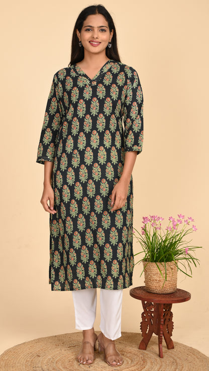 Karvi Noir Blossom Straight Kurti