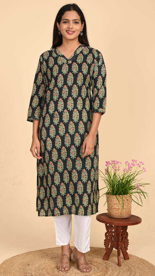 Karvi Noir Blossom Straight Kurti
