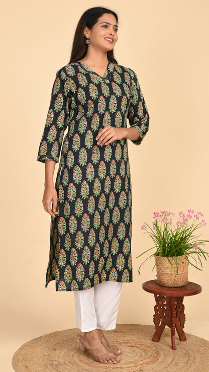 Karvi Noir Blossom Straight Kurti