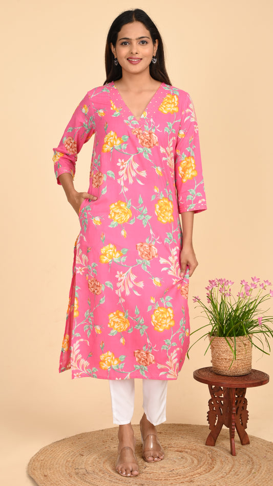 Malvika Gulabi Garden Straight Kurti