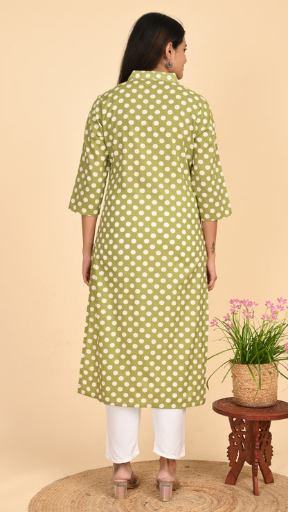 Aira Olive Polka Straight Kurti