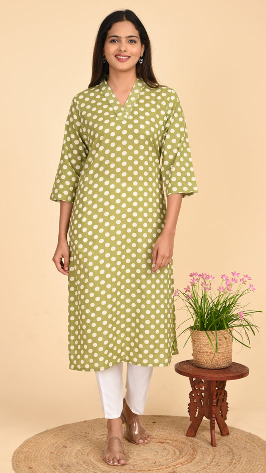 Aira Olive Polka Straight Kurti