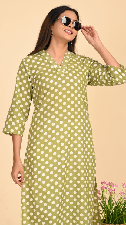 Aira Olive Polka Straight Kurti