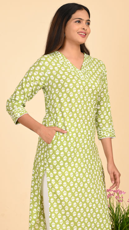 Aira Olive Polka Straight Kurti