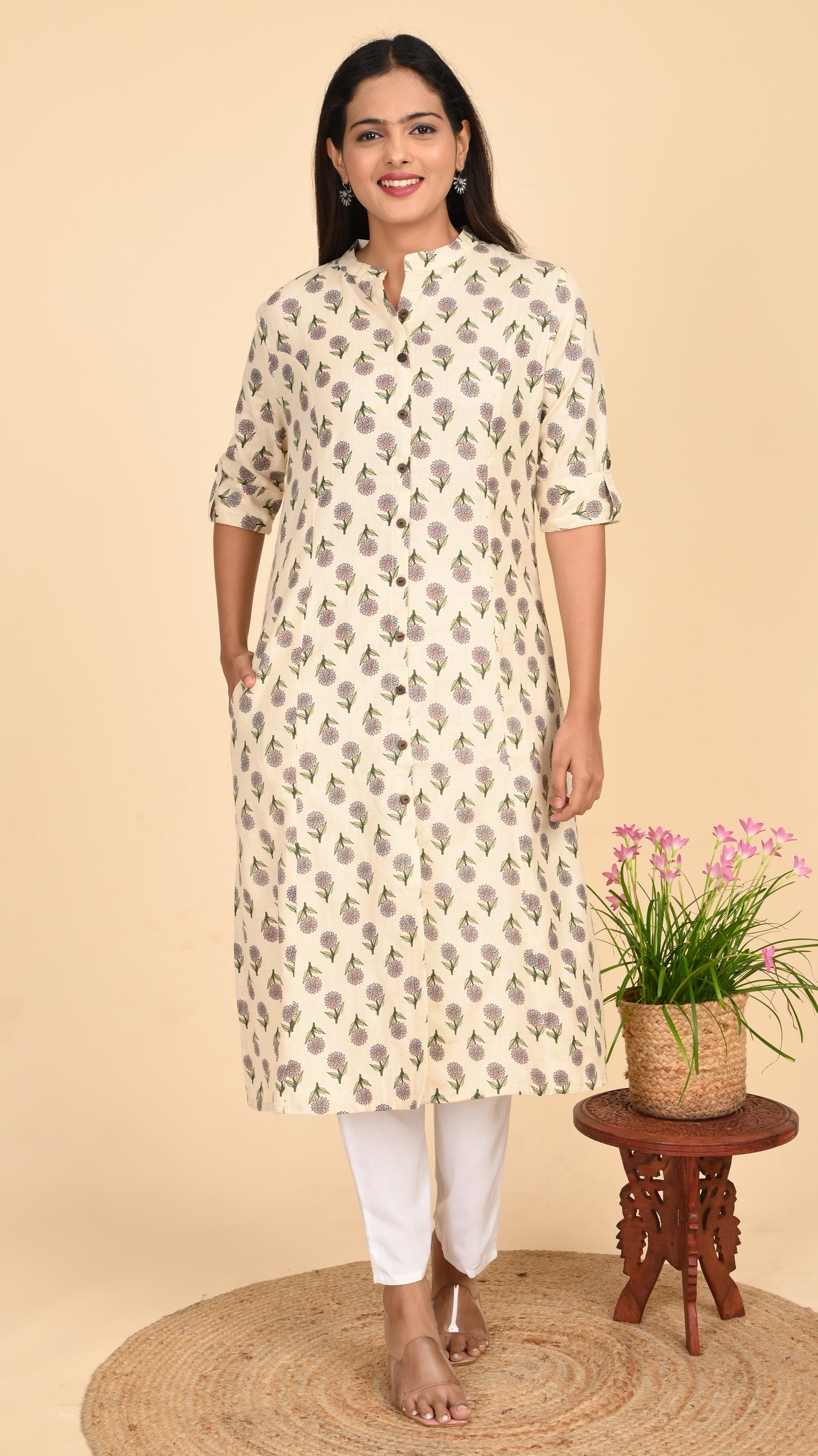 Nayana Ivory Bloom Shirt-Style Kurti