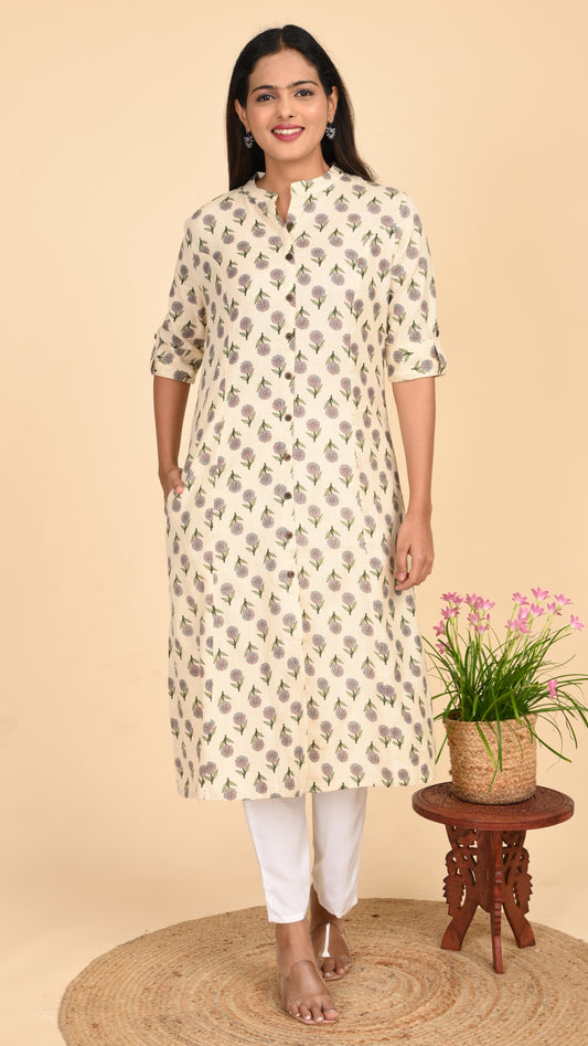 Nayana Ivory Bloom Shirt-Style Kurti