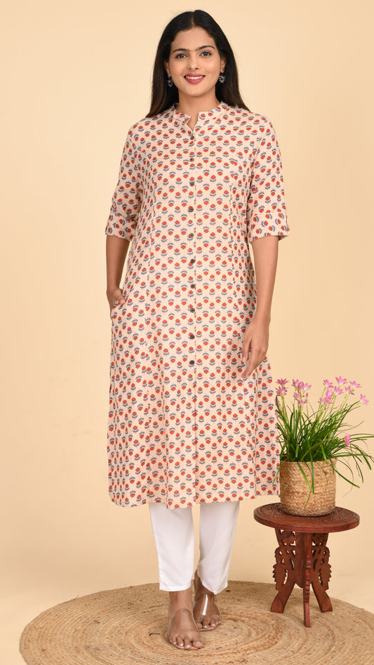 Maithili Peach Blossom Shirt-Style Kurti