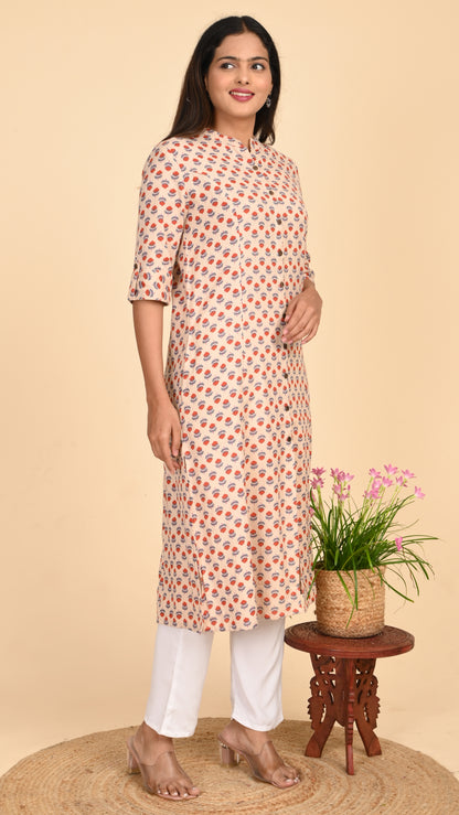 Maithili Peach Blossom Shirt-Style Kurti