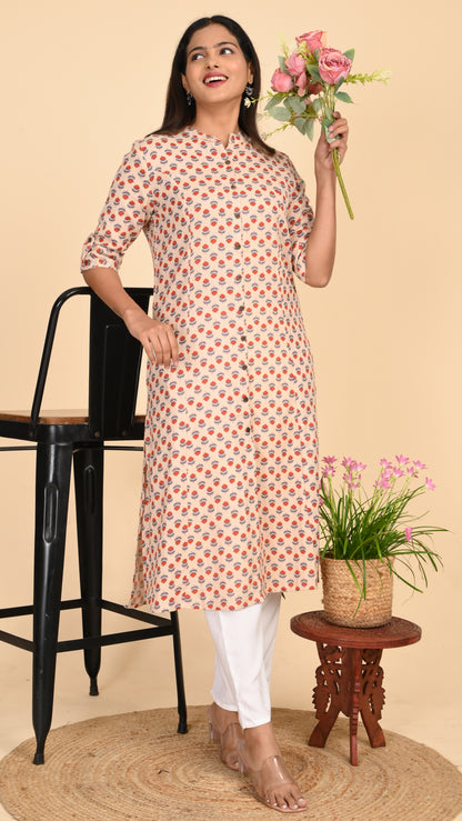 Maithili Peach Blossom Shirt-Style Kurti